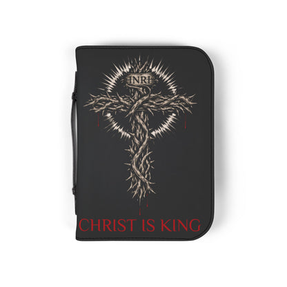 Bible Cover — "Christ Is King" Leather-Zip Bible Cover with Crown of Thorns Cross & Hebrews 4:12