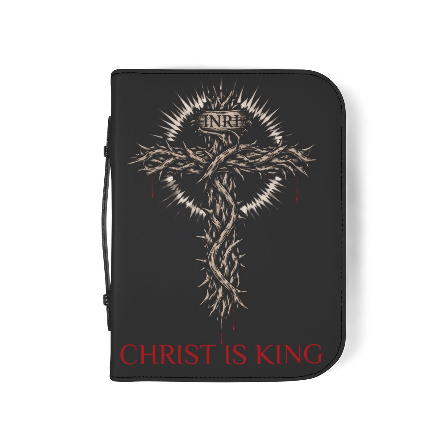 Bible Cover — "Christ Is King" Leather-Zip Bible Cover with Crown of Thorns Cross & Hebrews 4:12