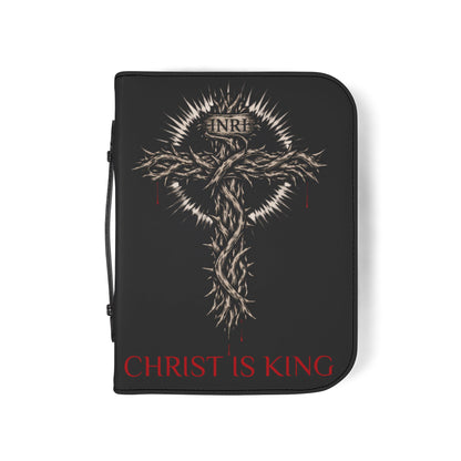 Bible Cover — "Christ Is King" Leather-Zip Bible Cover with Crown of Thorns Cross & Hebrews 4:12