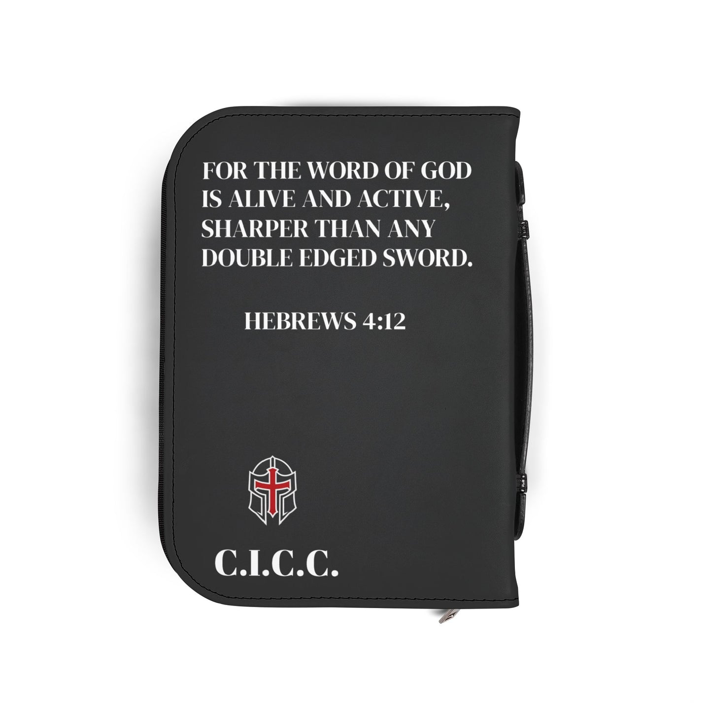 Bible Cover — "Christ Is King" Leather-Zip Bible Cover with Crown of Thorns Cross & Hebrews 4:12