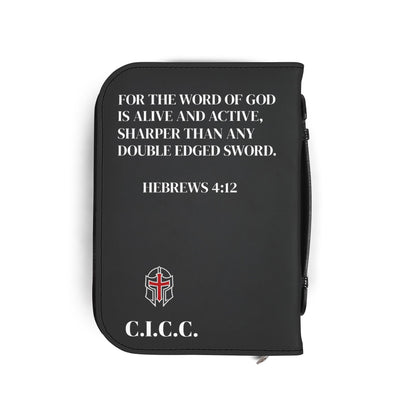 Bible Cover — "Christ Is King" Leather-Zip Bible Cover with Crown of Thorns Cross & Hebrews 4:12