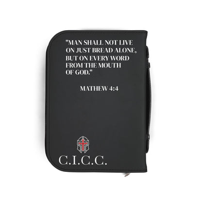 Bible Cover — "Christ Is King" Leather-Zip Bible Cover with Crown of Thorns Cross Mathew 4:4
