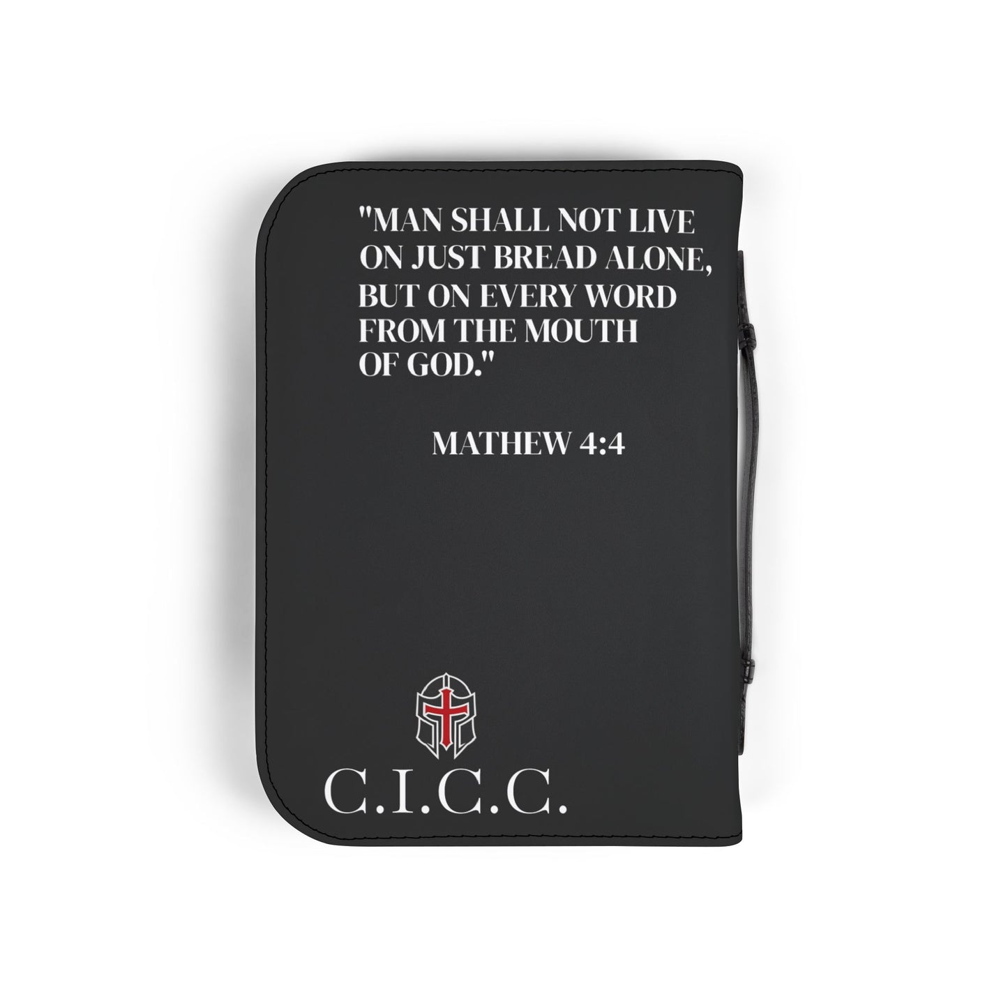 Bible Cover — "Christ Is King" Leather-Zip Bible Cover with Crown of Thorns Cross Mathew 4:4
