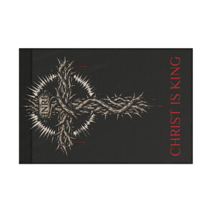 Christian Flag with Crown of Thorns Design — "Christ Is King" Religious Banner