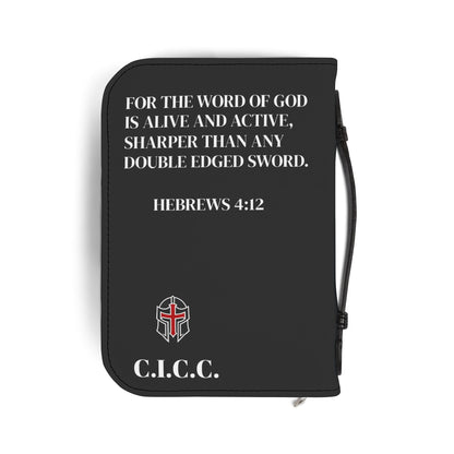 Bible Cover — "Christ Is King" Leather-Zip Bible Cover with Crown of Thorns Cross & Hebrews 4:12