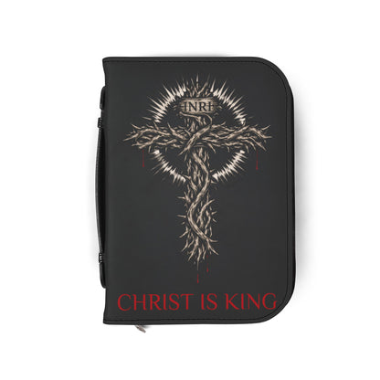 Bible Cover — "Christ Is King" Leather-Zip Bible Cover with Crown of Thorns Cross & Hebrews 4:12