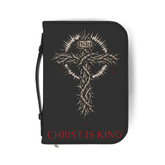 Bible Cover — "Christ Is King" Leather-Zip Bible Cover with Crown of Thorns Cross & Hebrews 4:12