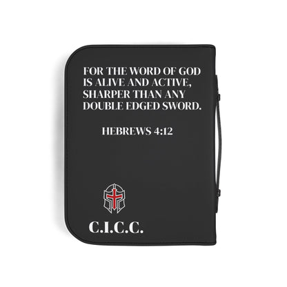 Bible Cover — "Christ Is King" Leather-Zip Bible Cover with Crown of Thorns Cross & Hebrews 4:12