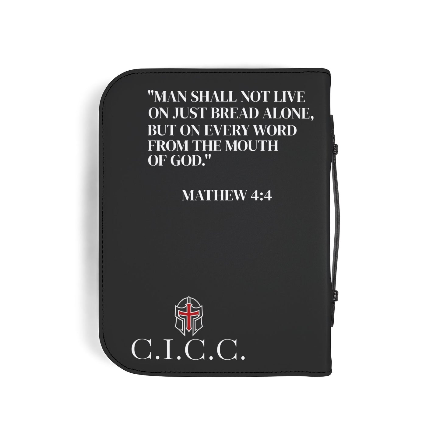 Bible Cover — "Christ Is King" Leather-Zip Bible Cover with Crown of Thorns Cross Mathew 4:4