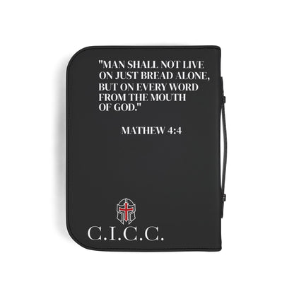 Bible Cover — "Christ Is King" Leather-Zip Bible Cover with Crown of Thorns Cross Mathew 4:4
